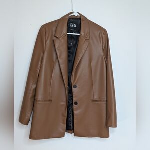 ZARA Brown Faux Leather Blazer Jacket